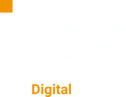 Decorative geometric logo: white background with orange corner accents and a small black mark in the center area.