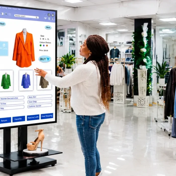 Interactive digital signage touchscreen kiosk in an Australian retail store