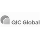 QIC Global logo featuring gray curved shapes to the left and black text reading 'QIC Global' on a white background.