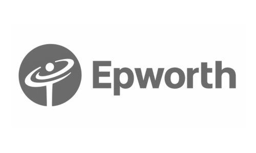 Epworth logo: gray circular emblem with a stylized figure and the word Epworth