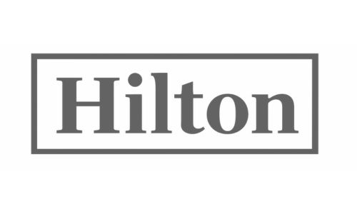 Hilton wordmark inside a gray rectangular border