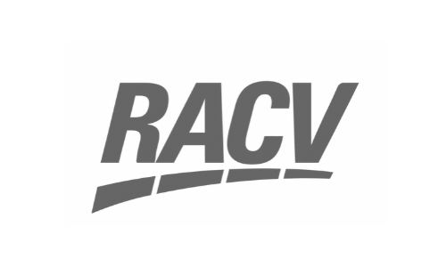 RACV logo—bold letters with a curved underline design.