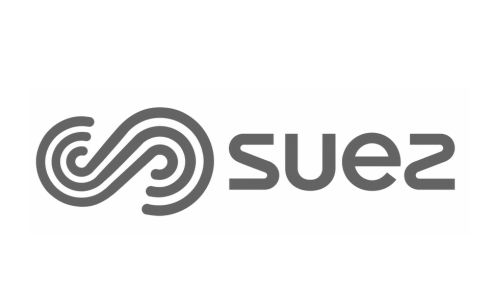 Suez logo: gray intertwined loop symbol followed by the word 'suez'.